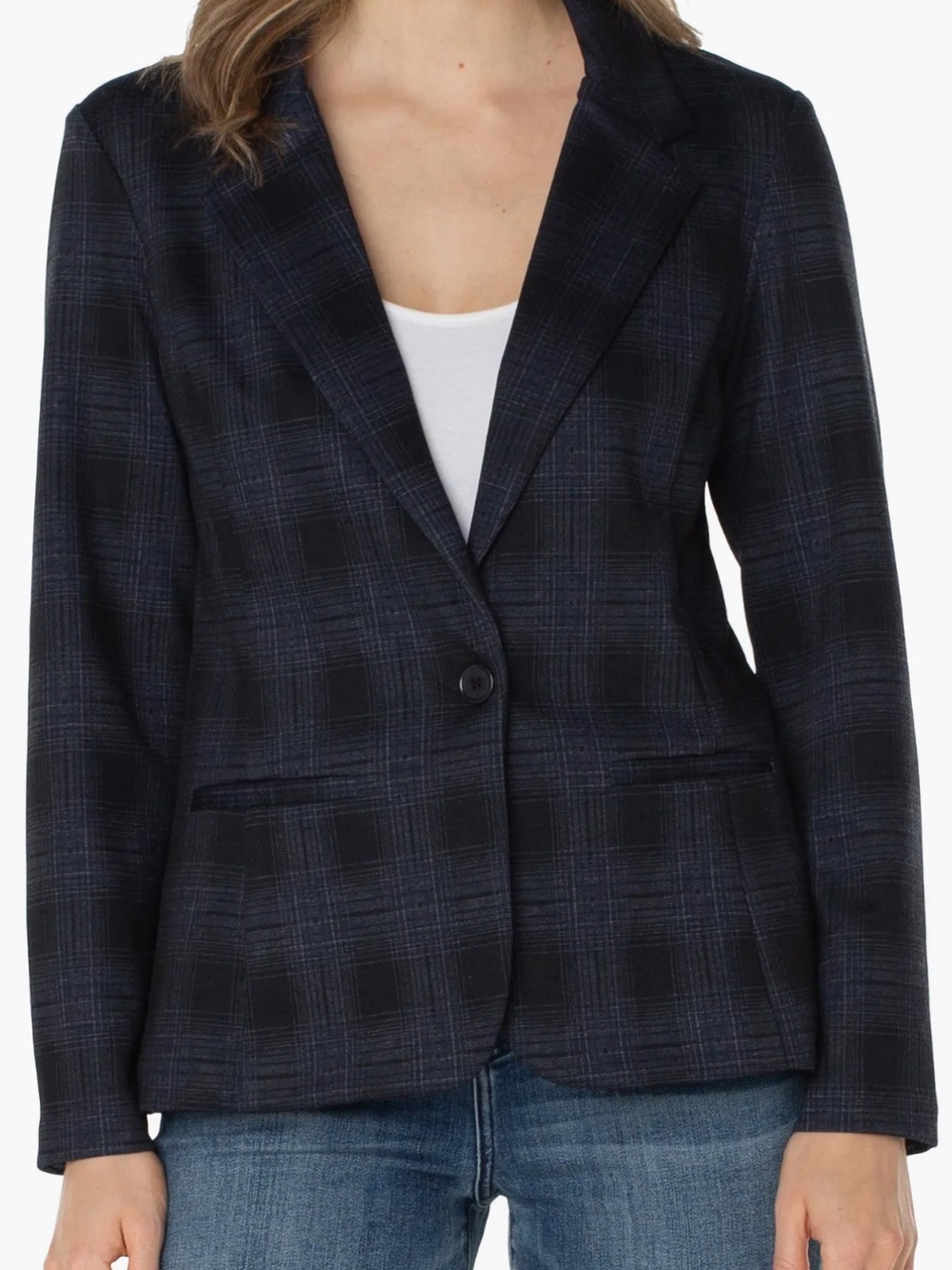 Liverpool Los Angeles XSmall Blazer Fitted Black / Dark Slate Tartan Plaid NWT